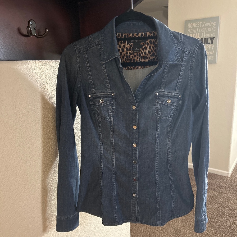 White House Black Market: denim corset style shirt
